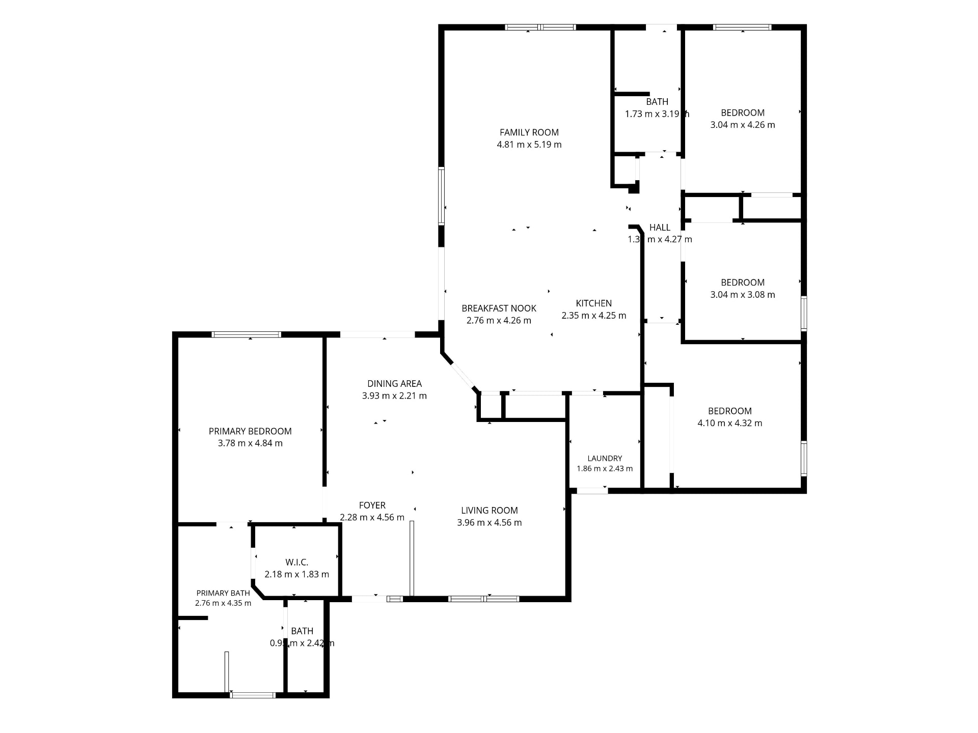 Black and white residential floor plan with labeled rooms and dimensions